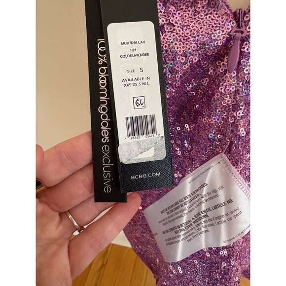 BCBGMAXAZRIA NWT Purple Sequin Cowl Neck Mini Party Dress Size Small Homecoming - Picture 9 of 14